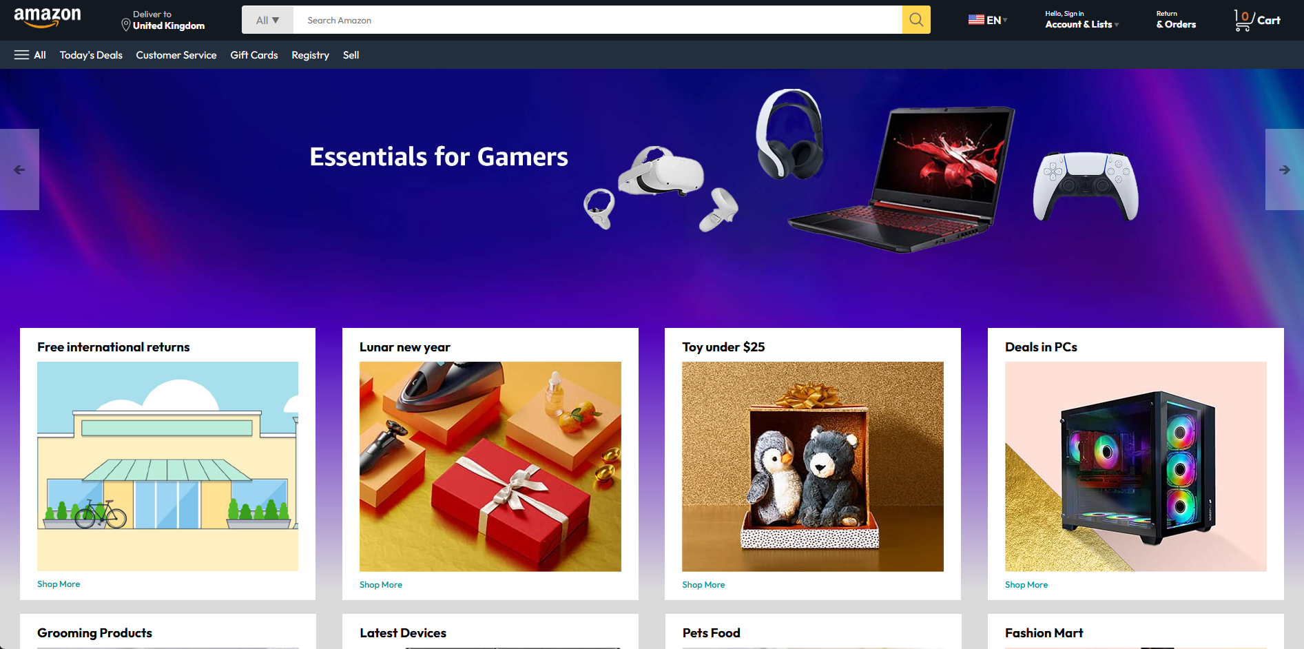 Screenshot of my Amazon UI clone project