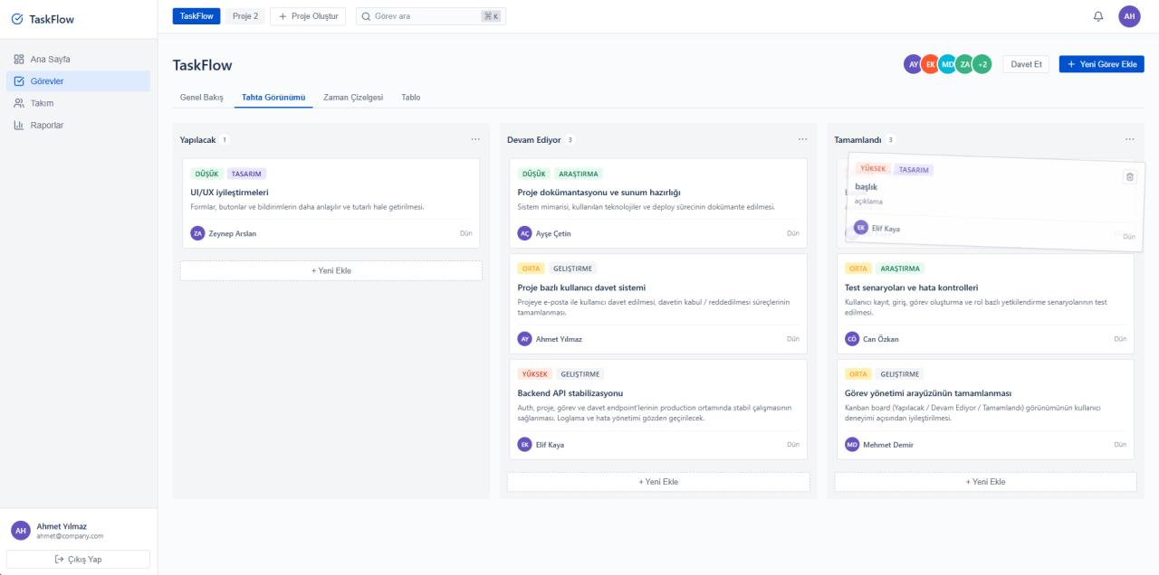 TaskFlow Kanban board